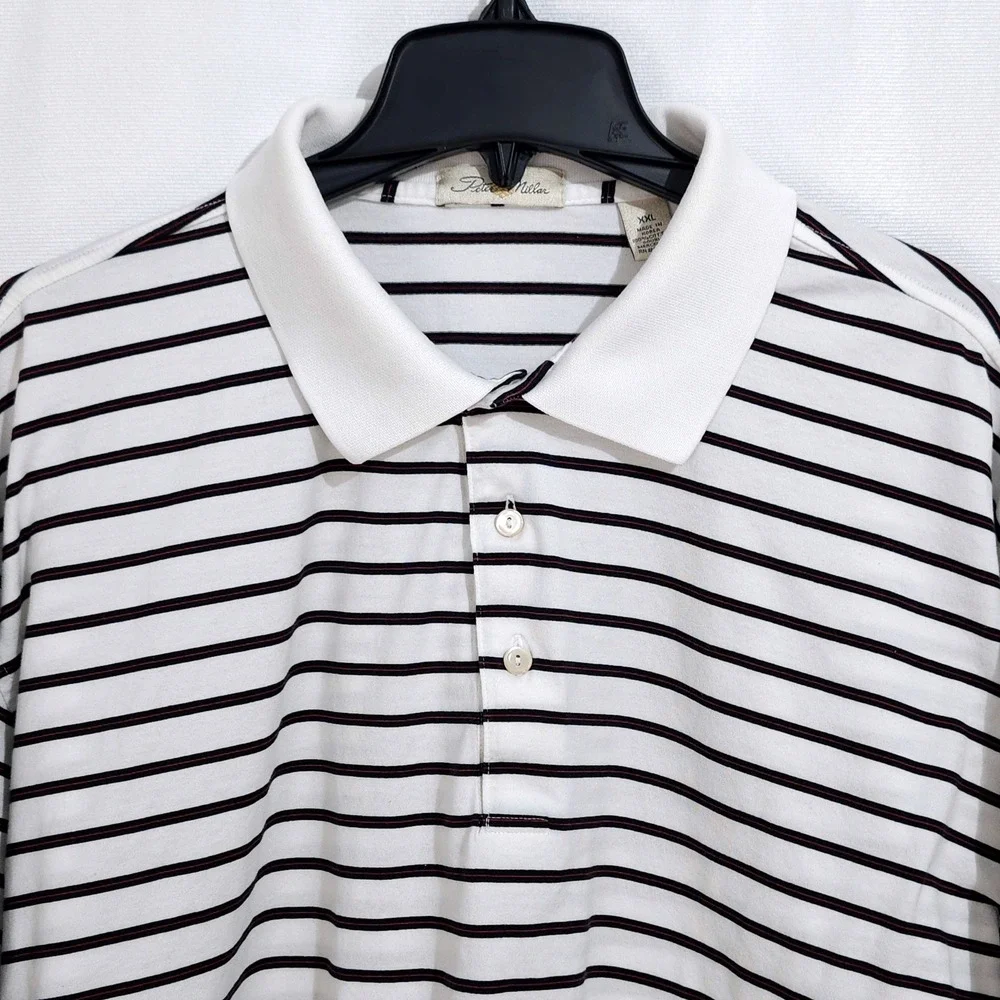 Peter Millar Double Mercerized Cotton Knit Striped Polo Shirt XXL Preppy Golf